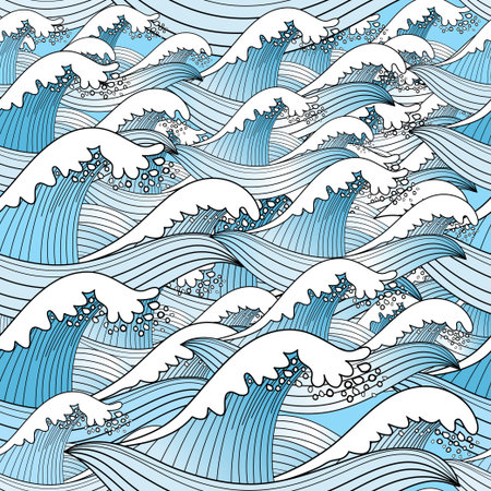 Seamless graphic pattern of sea blue waves with the contourのイラスト素材