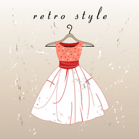 beautiful retro dress on a hanger on the textural backgroundのイラスト素材