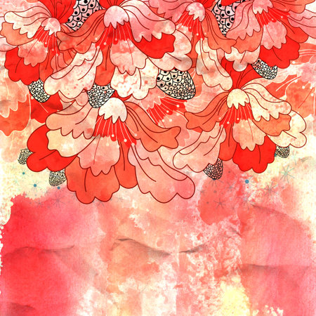 bright red ornamental designs on watercolor background
の写真素材