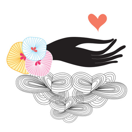 Silhouette of a hand with the heart on a white background
のイラスト素材