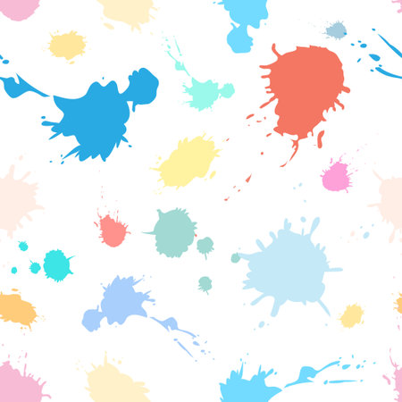 Bright seamless pattern of colored paint splashes on white background 

のイラスト素材