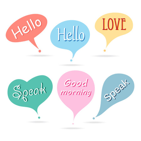 set of bright colored bubbles with different textのイラスト素材