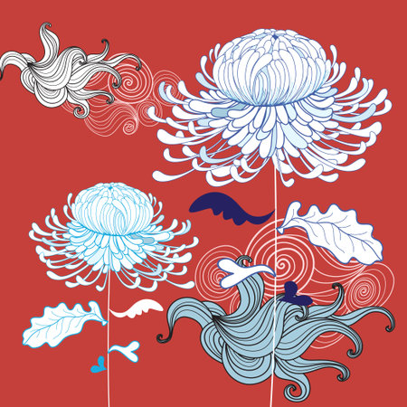 gorgeous graphics chrysanthemums on a dark red backgroundのイラスト素材