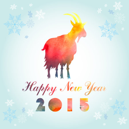 bright watercolor vector New Year greeting card with a goatのイラスト素材