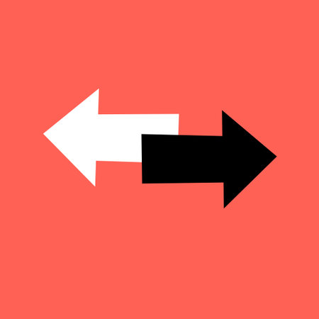 side arrow icon, isolated, white and black on a red background. Exclusive Symbolsのイラスト素材