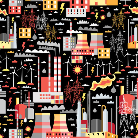 graphic pattern of thermal power plants and petrochemical plantsのイラスト素材