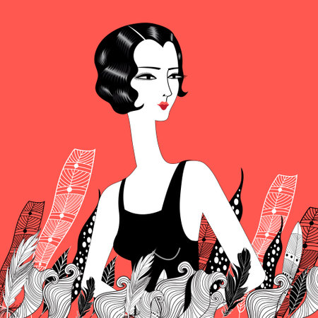 graphic portrait retro girl on a red background
