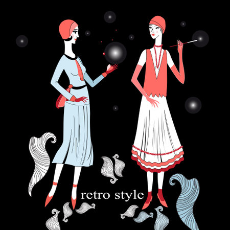 beautiful graphics retro girl on a black backgroundのイラスト素材