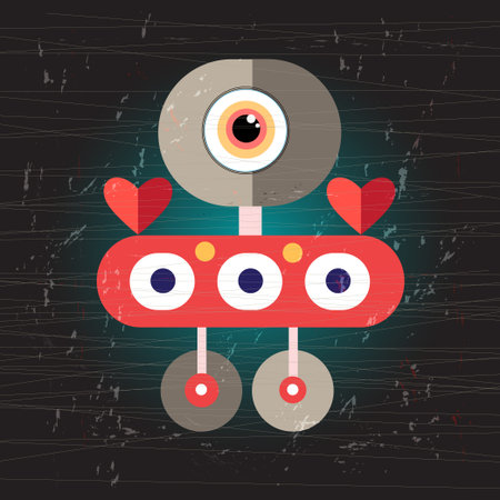 bright funny graphic love with a robotのイラスト素材