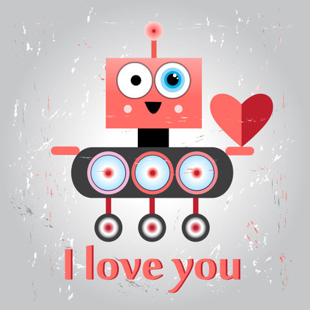 bright funny graphic love with a robotのイラスト素材