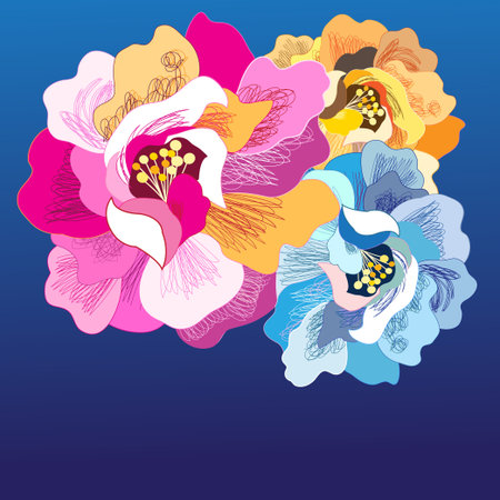 the drawing bright colorful summer floral backgroundのイラスト素材