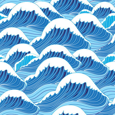 graphic pattern blue sea waves vector illustrationのイラスト素材