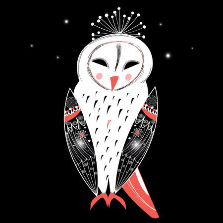 beautiful graphics owl on a black backgroundのイラスト素材