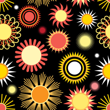 Seamless bright graphic pattern of different sunのイラスト素材