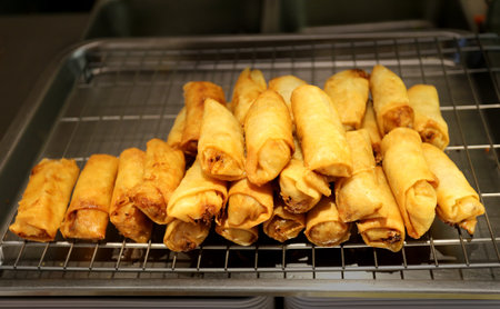 Delicious food spring rolls photographed close up