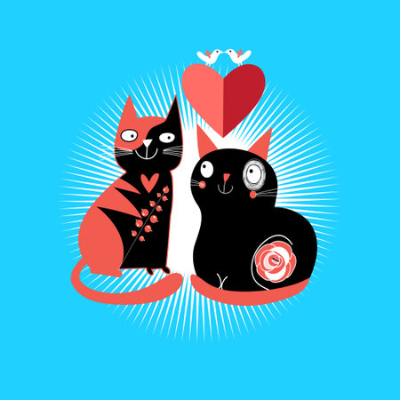graphic enamored cats with heart on a blue backgroundのイラスト素材