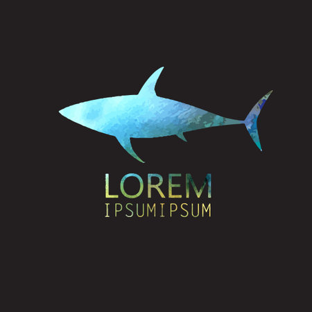watercolor graphic symbol shark on a black backgroundのイラスト素材