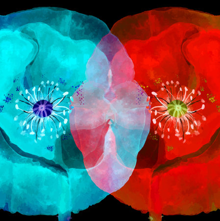 Watercolor floral a background with poppies contrastの写真素材