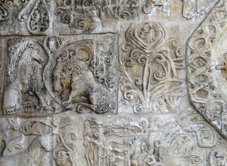 Beautiful pattern on the wall of a building photographed close upの写真素材