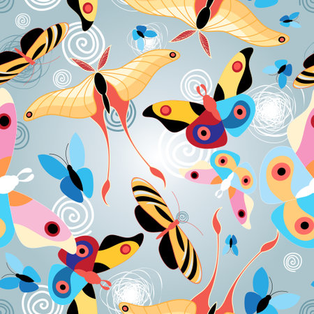 Graphic seamless pattern different colored beautiful butterfliesのイラスト素材