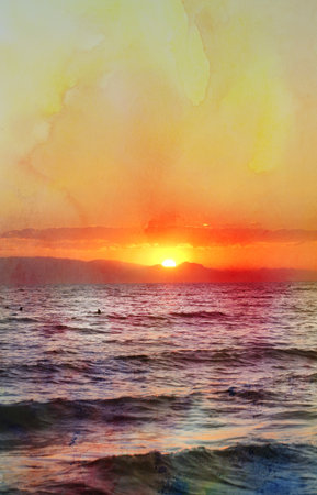 Beautiful sunset in the Mediterranean Sea in Turkeyの写真素材