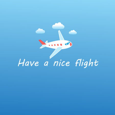 Beautiful vector illustration of airplane flying in sky with cloudsのイラスト素材