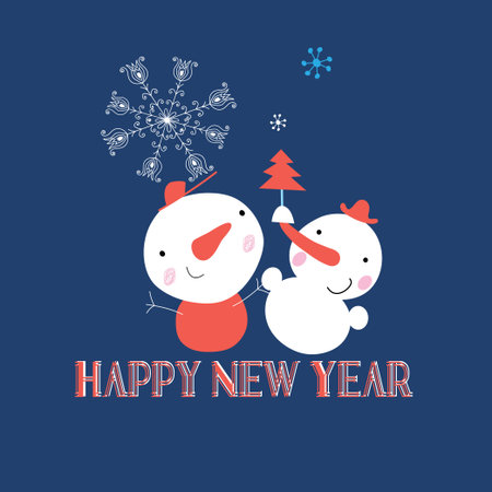 Beautiful snowman with snowflakes Christmas card vector illustrationのイラスト素材