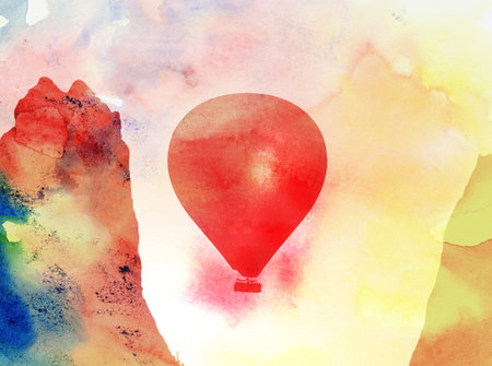Colorful hot air balloon in Cappadocia in Turkey to Goremeの写真素材