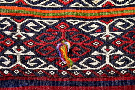 Beautiful colorful Turkish carpets photographed close upの写真素材