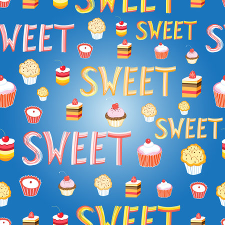 Beautiful vector illustration with delicious sweet cakesのイラスト素材