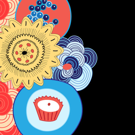 graphic circular pattern on a black background vector illustrationのイラスト素材