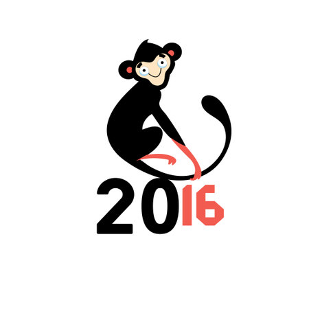 vector illustration Happy New Year 2016 monkeysのイラスト素材