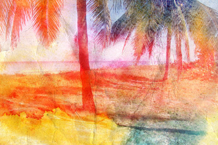 lovely watercolor retro palm Island  beautiful fotoの写真素材