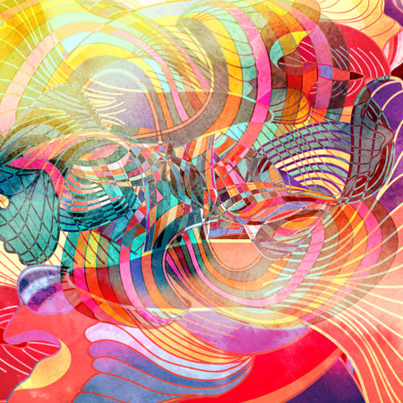 Watercolor abstract colorful background with fantastic elements. Background for design template.の写真素材