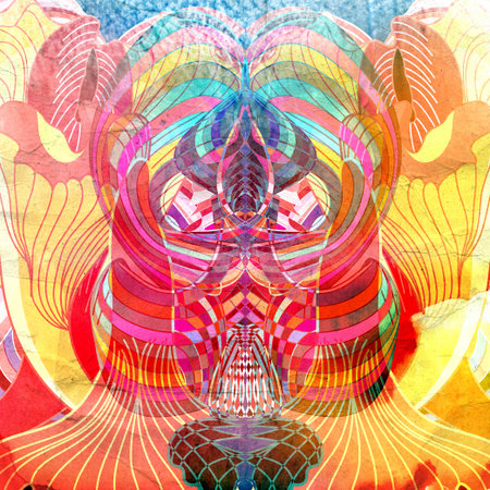 Watercolor abstract colorful background with fantastic elements. Background for design template.の写真素材