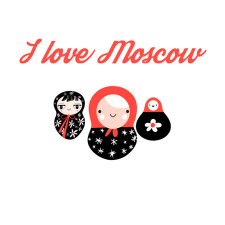 Bright seamless graphic  love moscow of different nested dolls on a white backgroundのイラスト素材