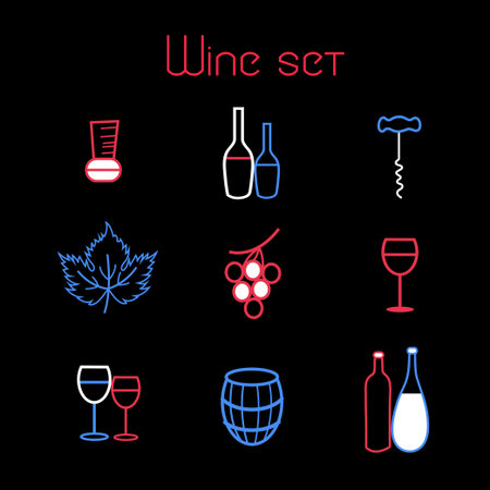 vector collection of graphic elements of the theme of wine on a black backgroundのイラスト素材