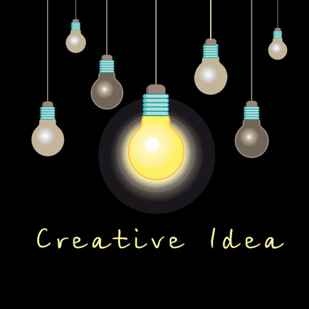 idea concept glowing light bulb on a black backgroundのイラスト素材