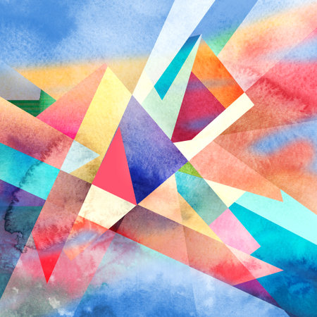 Abstract colorful watercolor background with different geometric elementsの写真素材