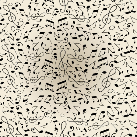 Seamless graphic pattern graphic of musical notes on a light brown backgroundのイラスト素材