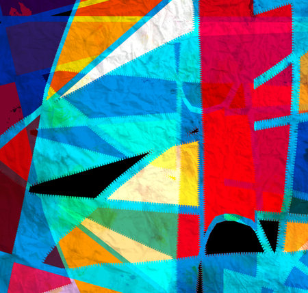 Abstract colorful watercolor background with different geometric elementsの写真素材