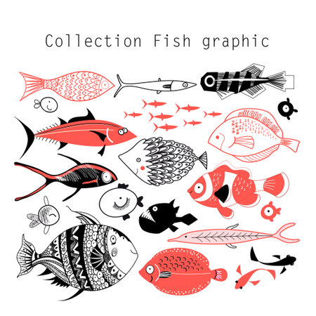 Collection wonderful graphics fish on a white backgroundのイラスト素材