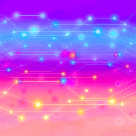 Watercolor shimmering fantastic background with different lines and color