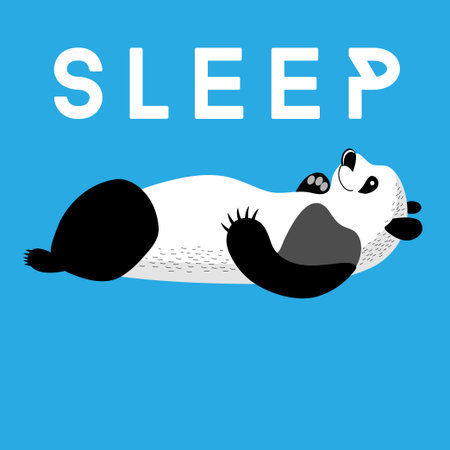 Fun card with a panda sleeping on a blue backgroundのイラスト素材