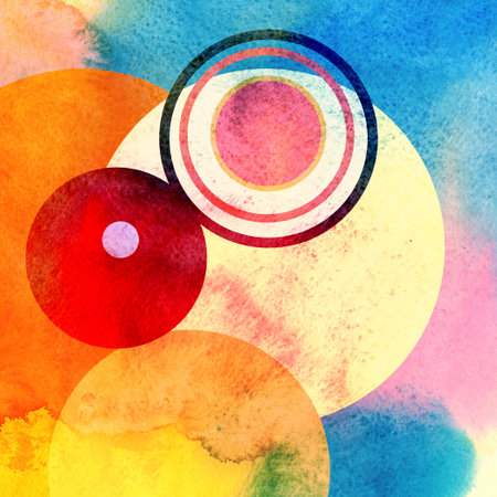 Abstract colorful watercolor background with different geometric elements
