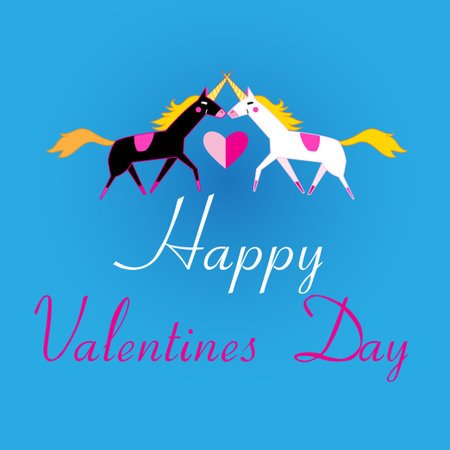 Graphic fun lovers unicorns on a blue backgroundのイラスト素材