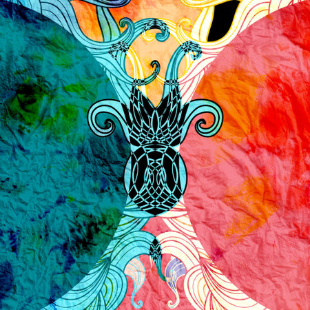Watercolor abstract colorful background with fantastic elements. Background for design template.の写真素材