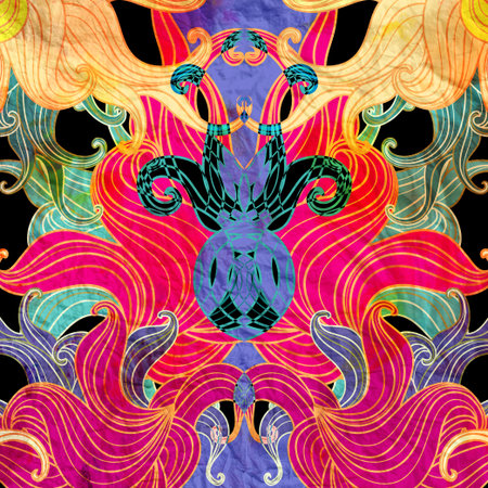 Watercolor abstract colorful background with fantastic elements. Background for design template.の写真素材