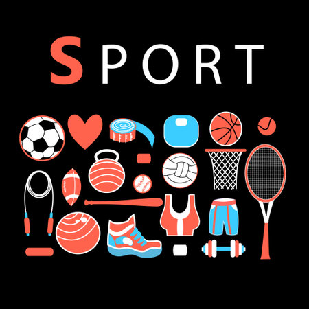 Graphic sports set of various elements on a dark backgroundのイラスト素材