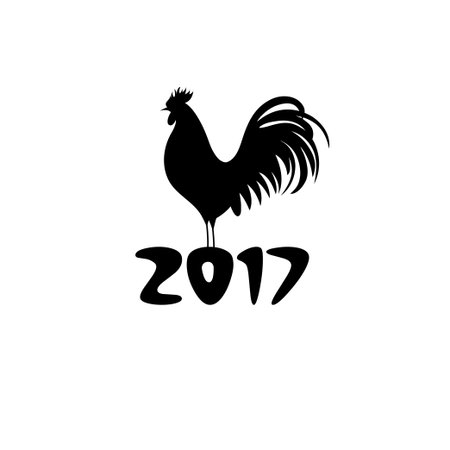 Black silhouette of a rooster sign. The symbol of the New yearのイラスト素材